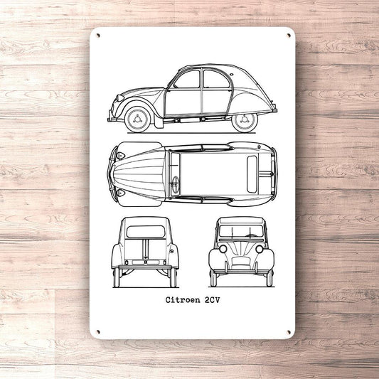 Citroen 2Cv Blueprint Skilte, Musemåtte, Dørmåtte , Plakat-Blueprint-Citroen-Garage Culture Shop- garage - man cave - merchandise