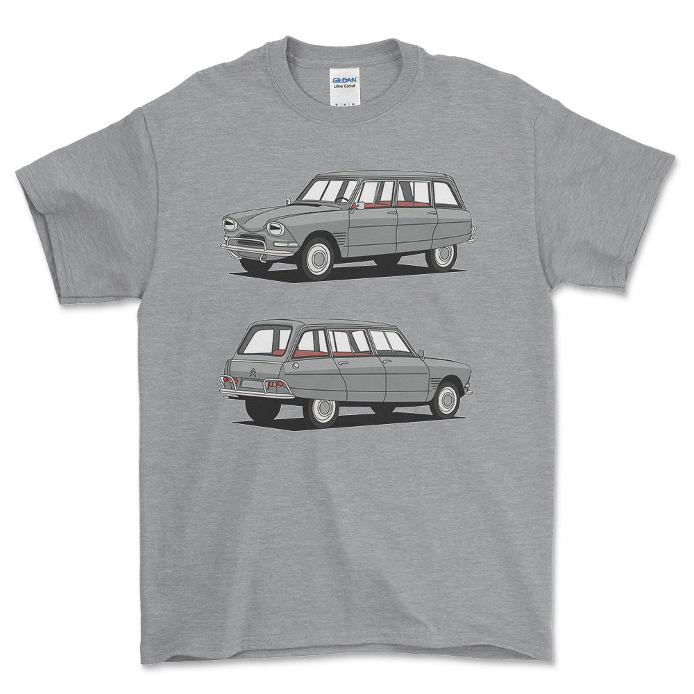 Citroen Ami 6 Break Estate - One Line Style Unisex T-Shirt-Beklædning-Citroen-Grå Sport-S-Forside-Garage Culture Shop- garage - man cave - merchandise