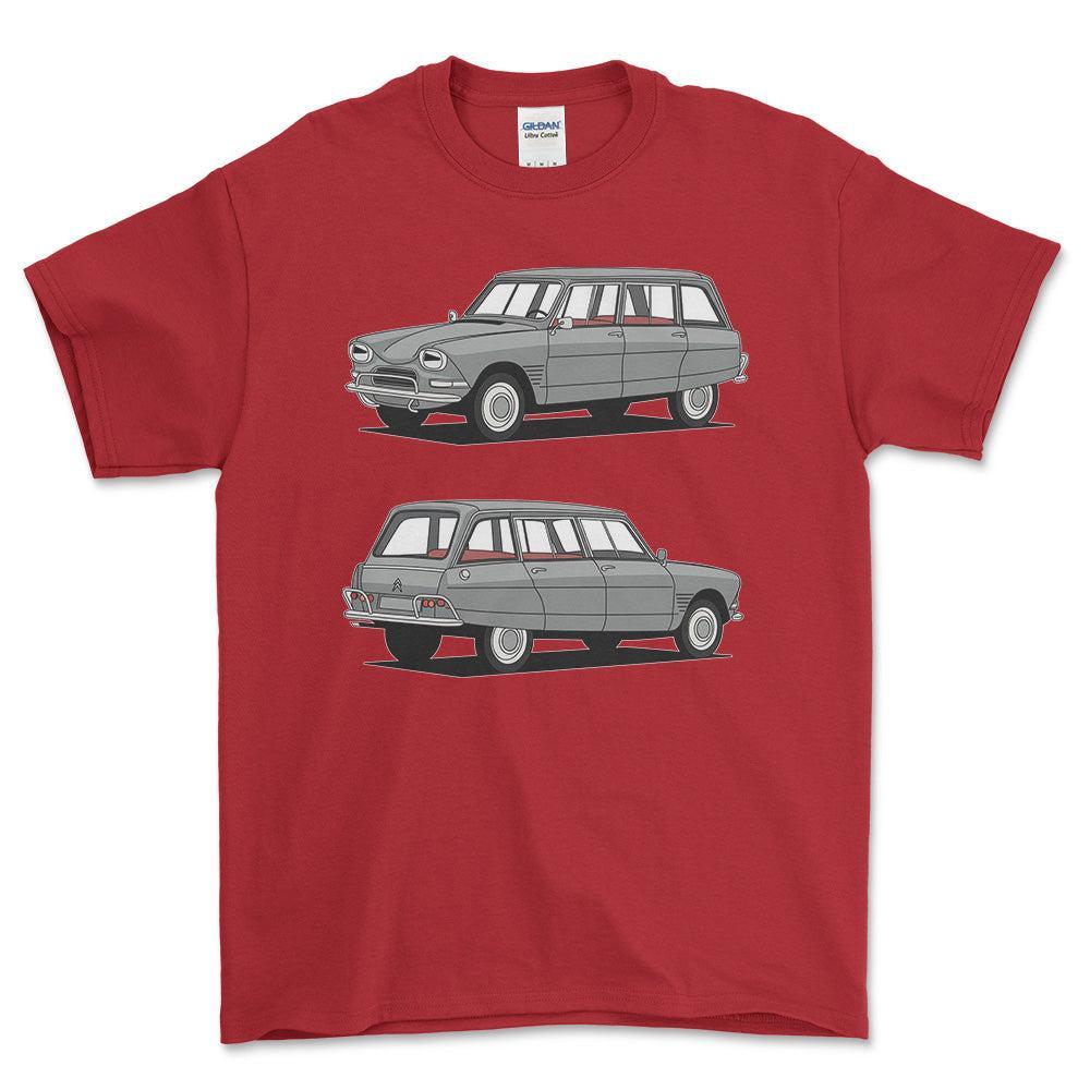 Citroen Ami 6 Break Estate - One Line Style Unisex T-Shirt-Beklædning-Citroen-Rød-S-Forside-Garage Culture Shop- garage - man cave - merchandise