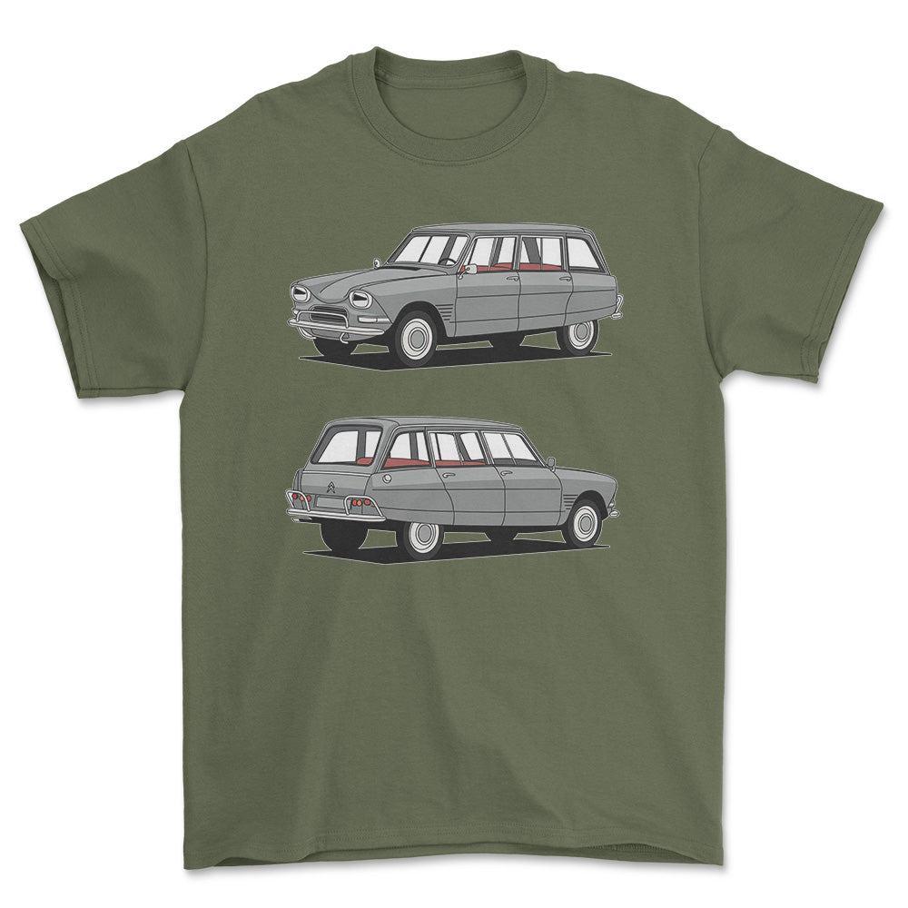 Citroen Ami 6 Break Estate - One Line Style Unisex T-Shirt-Beklædning-Citroen-Grøn Militær-S-Forside-Garage Culture Shop- garage - man cave - merchandise