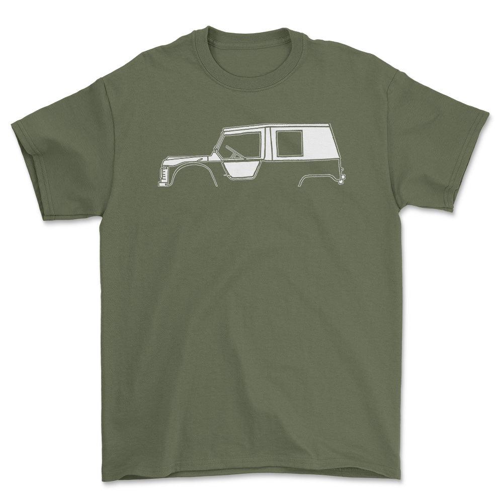 Citroen Mehari Silhuet - Unisex T-Shirt , Bomuld-Beklædning-Citroen-Grøn Militær-S-Forside-Garage Culture Shop- garage - man cave - merchandise