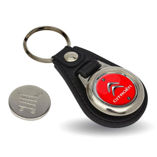 Citroen - Nøglering med Indkøbsvognsmønt – Metal & Kunstlæder-Nøglering-Citroen-Garage Culture Shop- garage - man cave - merchandise