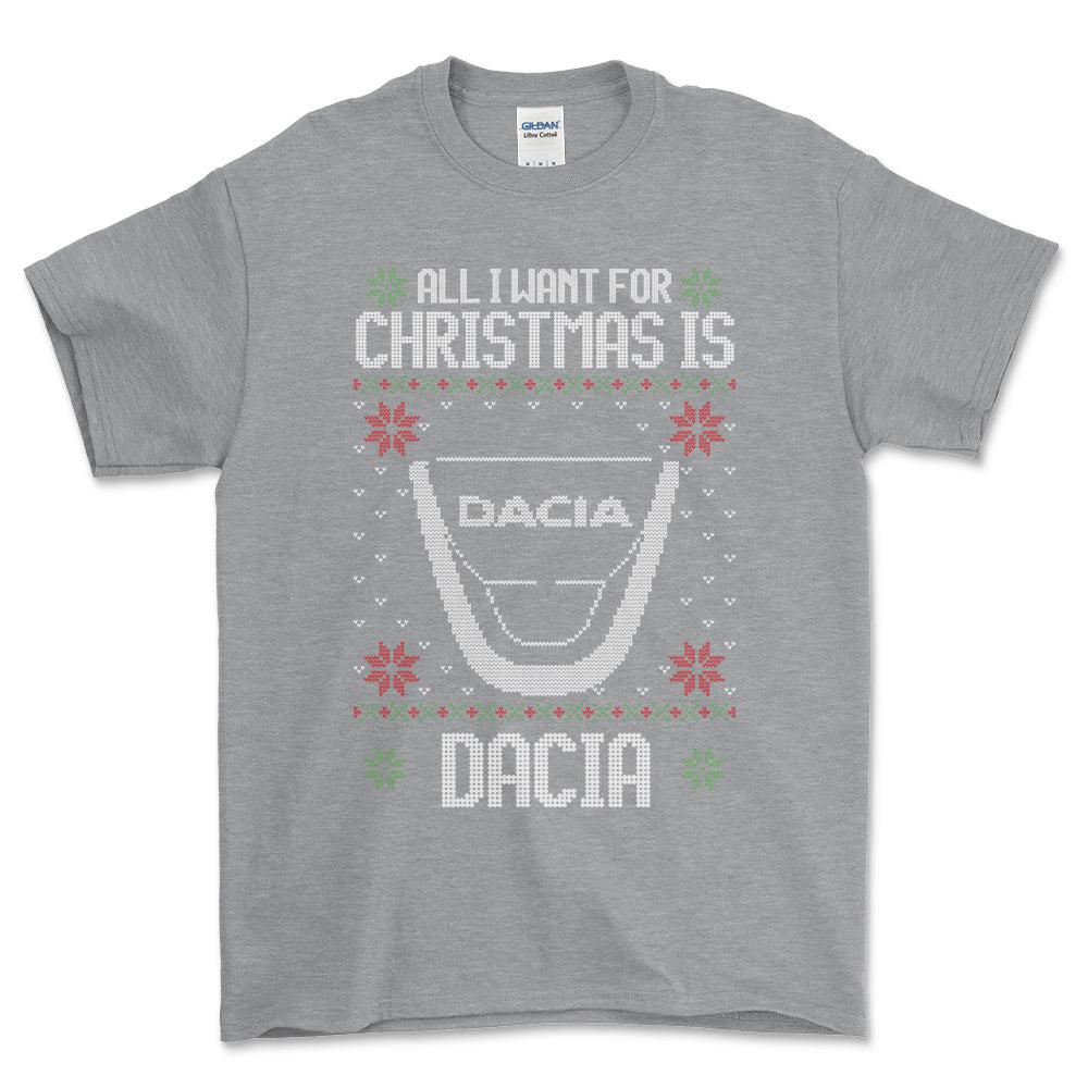 Dacia - All I Want For Christmas - Unisex T-Shirt , Bomuld-Beklædning-Dacia-Grå Sport-S-Forside-Garage Culture Shop- garage - man cave - merchandise
