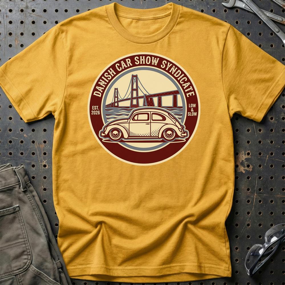 Danish Car Show Syndicate – Oldschool Classic Car - Unisex T-Shirt , Bomuld-Beklædning-Garage Culture-Guld-S-Garage Culture Shop- garage - man cave - merchandise