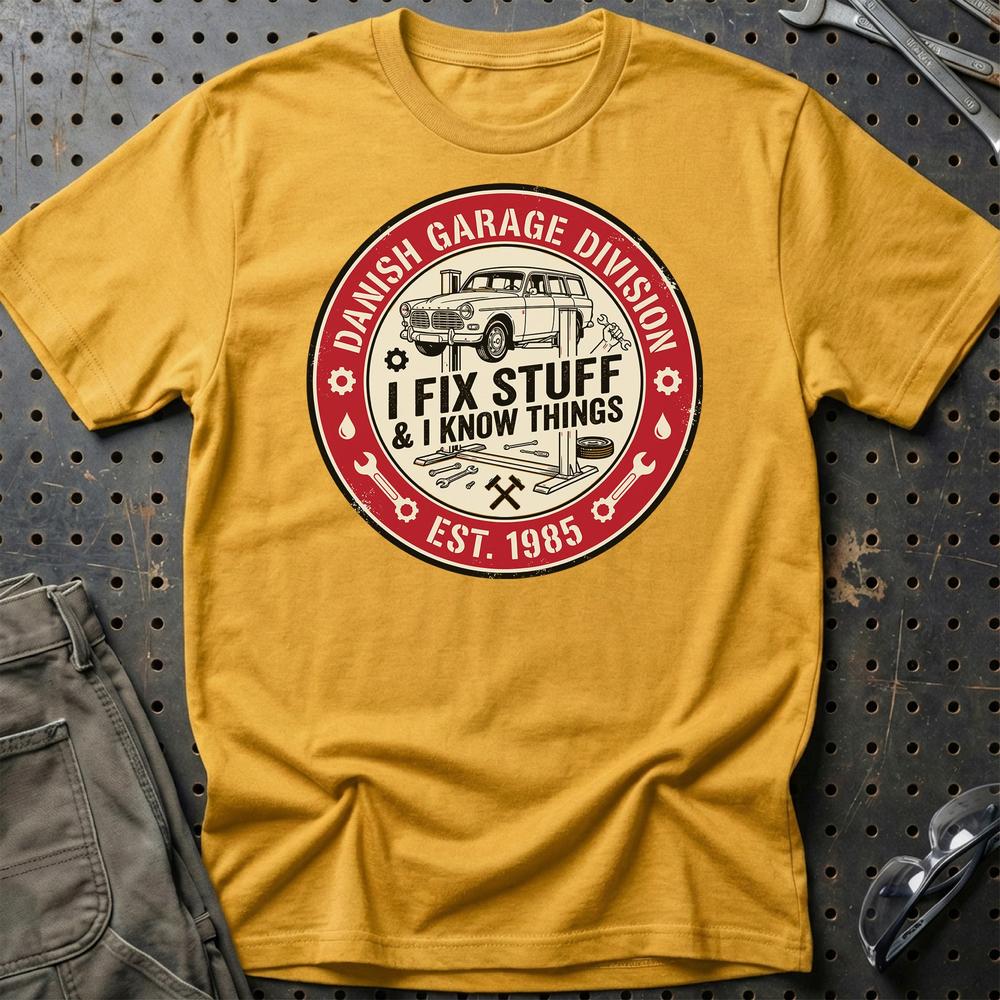 Danish Garage Division - Unisex T-Shirt , Bomuld-Beklædning-Garage Culture-Guld-S-Garage Culture Shop- garage - man cave - merchandise