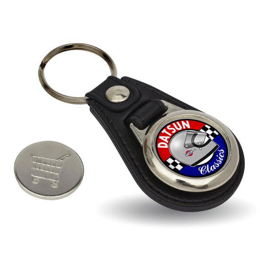Datsun Classics - Nøglering med Indkøbsvognsmønt – Metal & Kunstlæder-Nøglering-Datsun-Garage Culture Shop- garage - man cave - merchandise