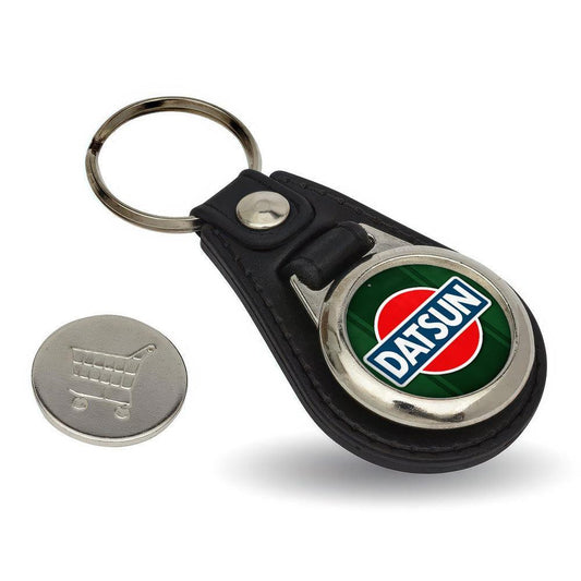 Datsun - Nøglering med Indkøbsvognsmønt – Metal & Kunstlæder-Nøglering-Datsun-Garage Culture Shop- garage - man cave - merchandise