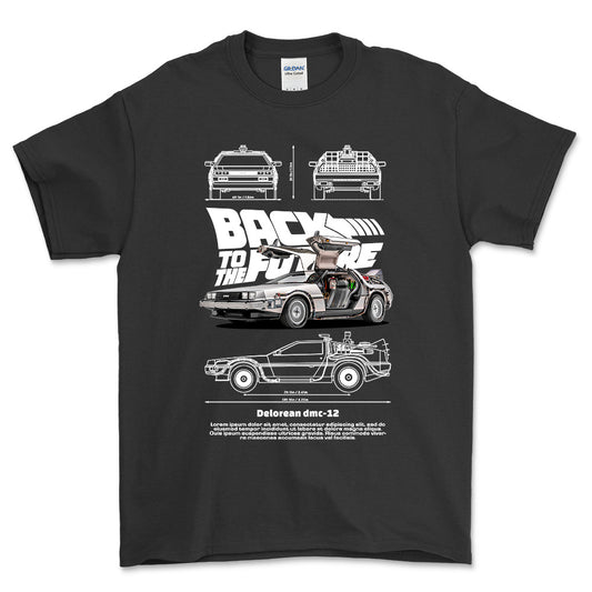 DeLorean DMC-12 - Unisex T-Shirt , Bomuld-Beklædning-DeLorean-Sort-S-Forside-Garage Culture Shop- garage - man cave - merchandise