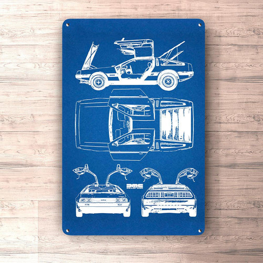 Delorean Blueprint Skilte, Musemåtte, Dørmåtte , Plakat-Blueprint-DeLorean-Garage Culture Shop- garage - man cave - merchandise