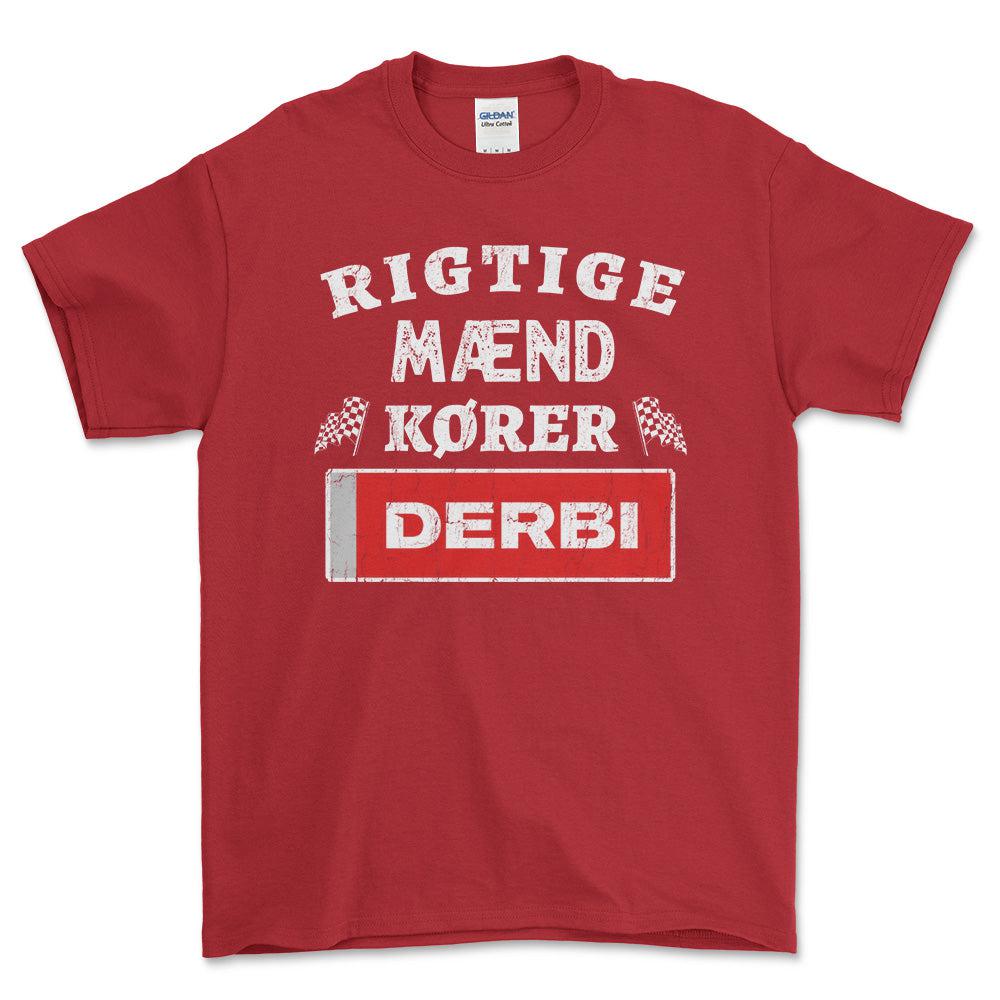 Derbi Rigtige Mænd Kører - Unisex T-Shirt , Bomuld-Beklædning-Derbi-Rød-S-Forside-Garage Culture Shop- garage - man cave - merchandise