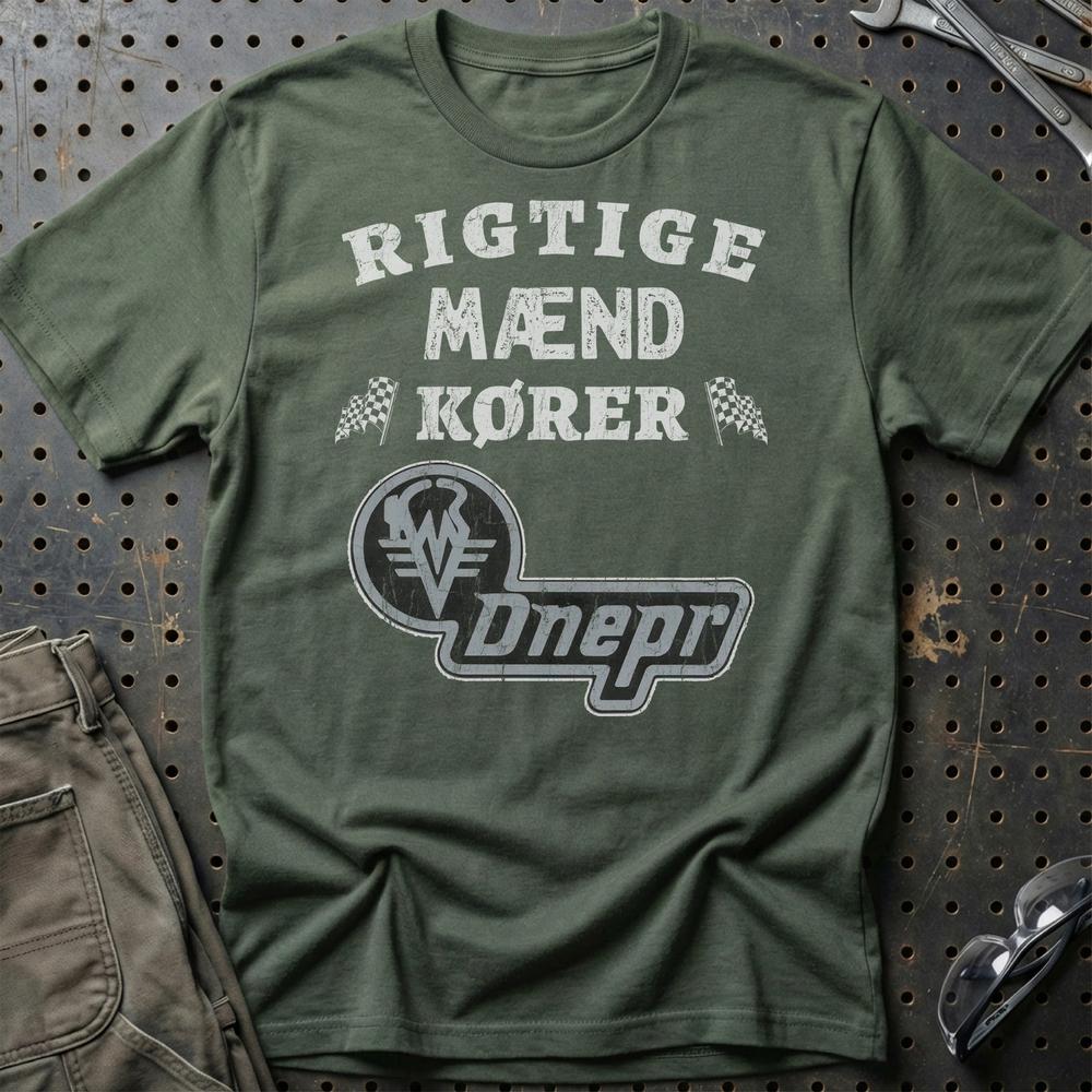 Dnepr Rigtige Mænd Kører - Unisex T-Shirt , Bomuld-Beklædning-Dnepr-Grøn Militær-S-Garage Culture Shop- garage - man cave - merchandise