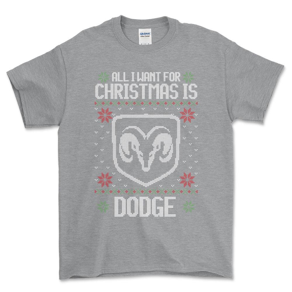 Dodge - All I Want For Christmas - Unisex T-Shirt , Bomuld-Beklædning-Dodge-Grå Sport-S-Forside-Garage Culture Shop- garage - man cave - merchandise
