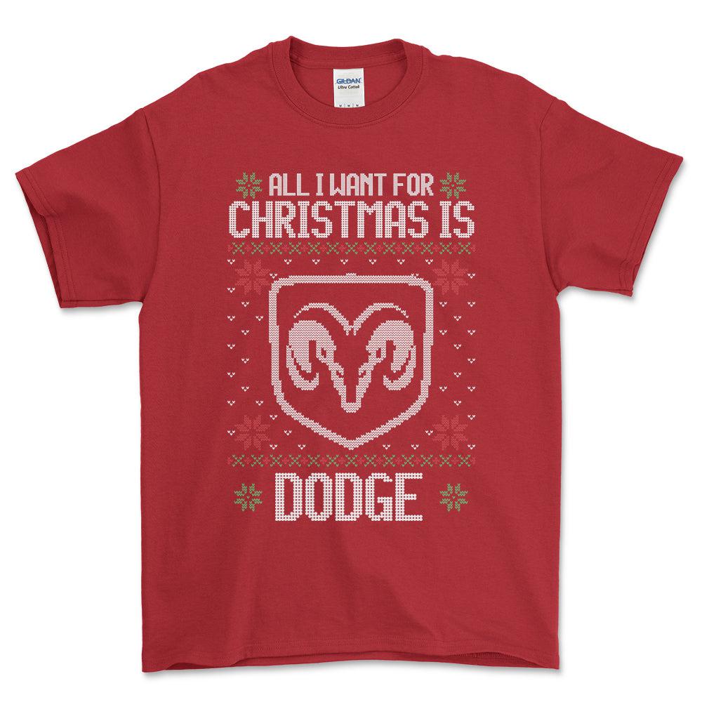 Dodge - All I Want For Christmas - Unisex T-Shirt , Bomuld-Beklædning-Dodge-Rød-S-Forside-Garage Culture Shop- garage - man cave - merchandise
