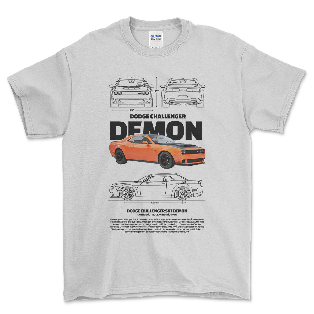Dodge Challenger Demon - Unisex T-Shirt , Bomuld-Beklædning-Dodge-Hvid-S-Forside-Garage Culture Shop- garage - man cave - merchandise