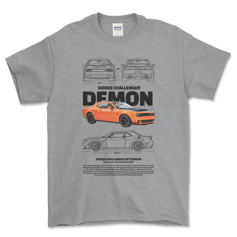Dodge Challenger Demon - Unisex T-Shirt , Bomuld-Beklædning-Dodge-Grå Sport-S-Forside-Garage Culture Shop- garage - man cave - merchandise