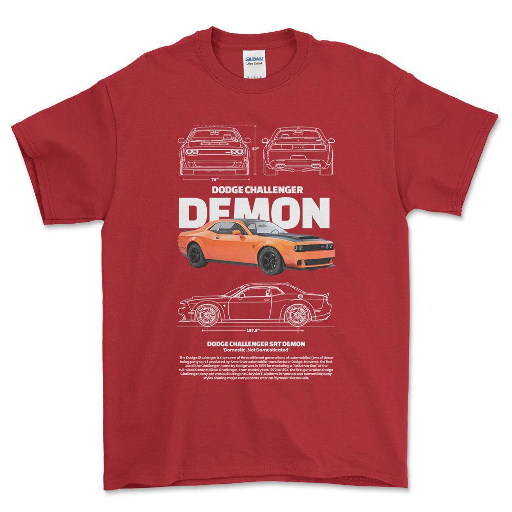 Dodge Challenger Demon - Unisex T-Shirt , Bomuld-Beklædning-Dodge-Rød-S-Forside-Garage Culture Shop- garage - man cave - merchandise