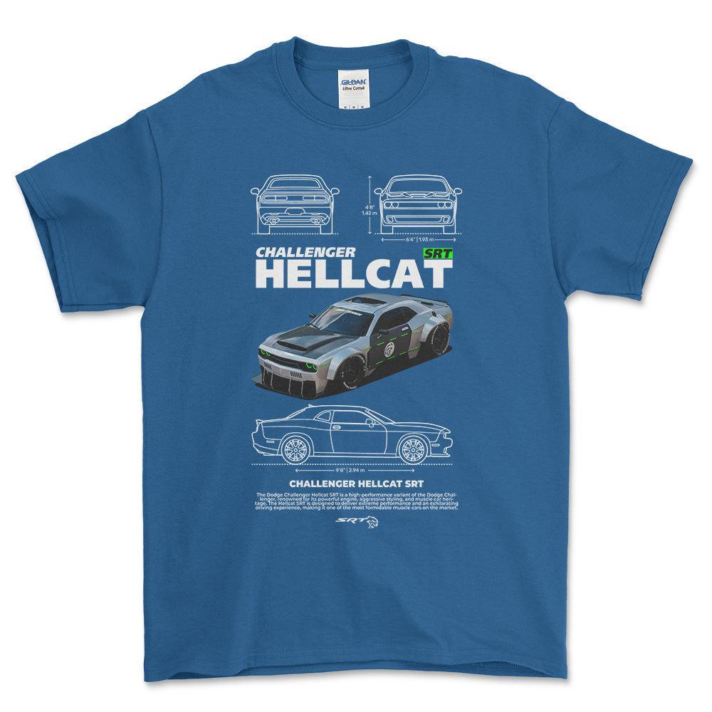 Dodge Challenger Hellcat SRT - Unisex T-Shirt , Bomuld-Beklædning-Dodge-Blå Royal-S-Forside-Garage Culture Shop- garage - man cave - merchandise