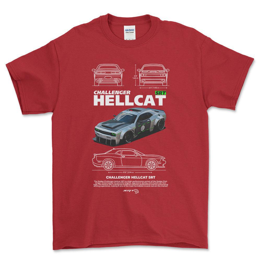 Dodge Challenger Hellcat SRT - Unisex T-Shirt , Bomuld-Beklædning-Dodge-Rød-S-Forside-Garage Culture Shop- garage - man cave - merchandise