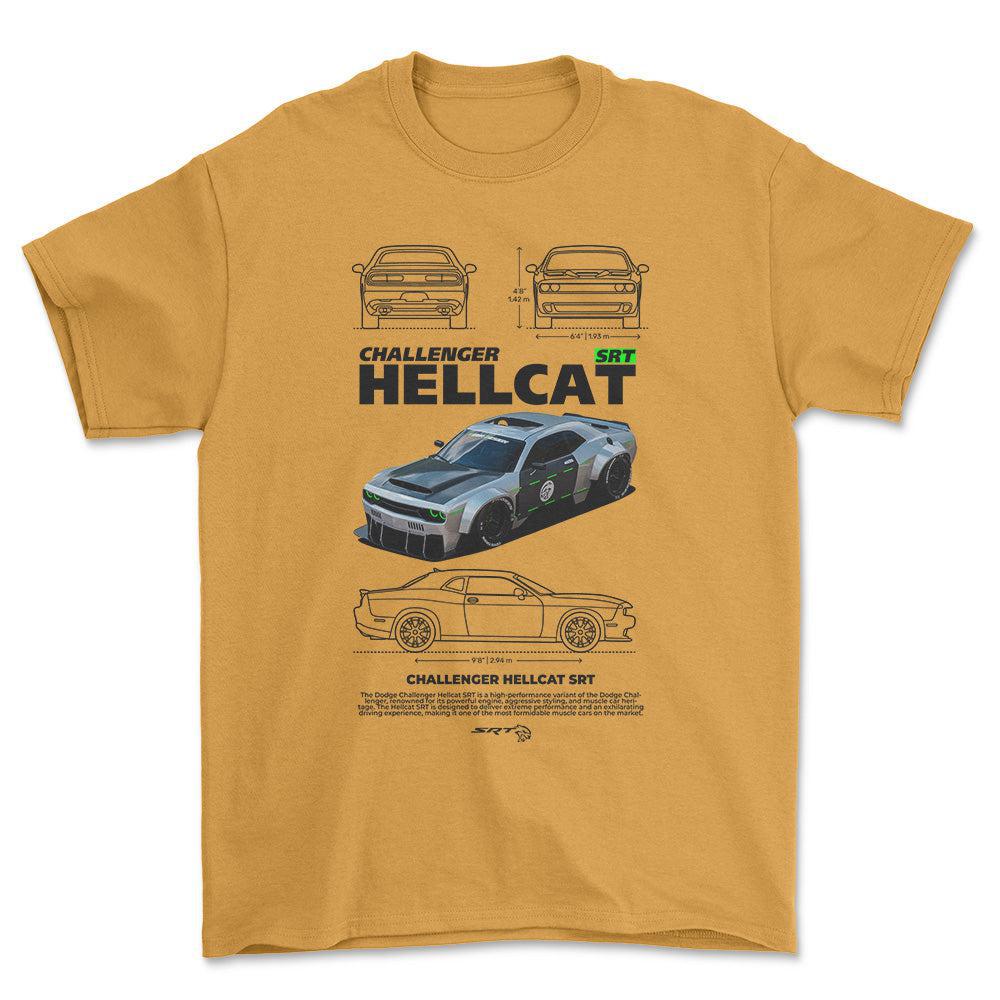 Dodge Challenger Hellcat SRT - Unisex T-Shirt , Bomuld-Beklædning-Dodge-Guld-S-Forside-Garage Culture Shop- garage - man cave - merchandise