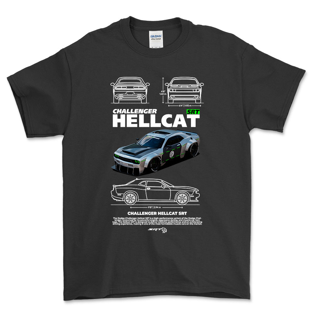 Dodge Challenger Hellcat SRT - Unisex T-Shirt , Bomuld-Beklædning-Dodge-Sort-S-Forside-Garage Culture Shop- garage - man cave - merchandise