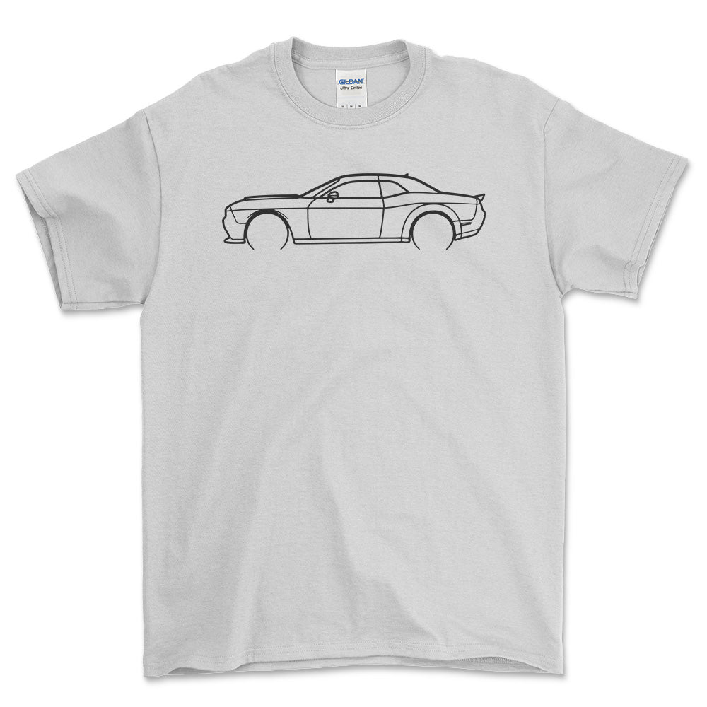 Dodge Challenger SRT Demon 2023 Outline - Unisex T-Shirt , Bomuld-Beklædning-Dodge-Hvid-S-Forside-Garage Culture Shop- garage - man cave - merchandise