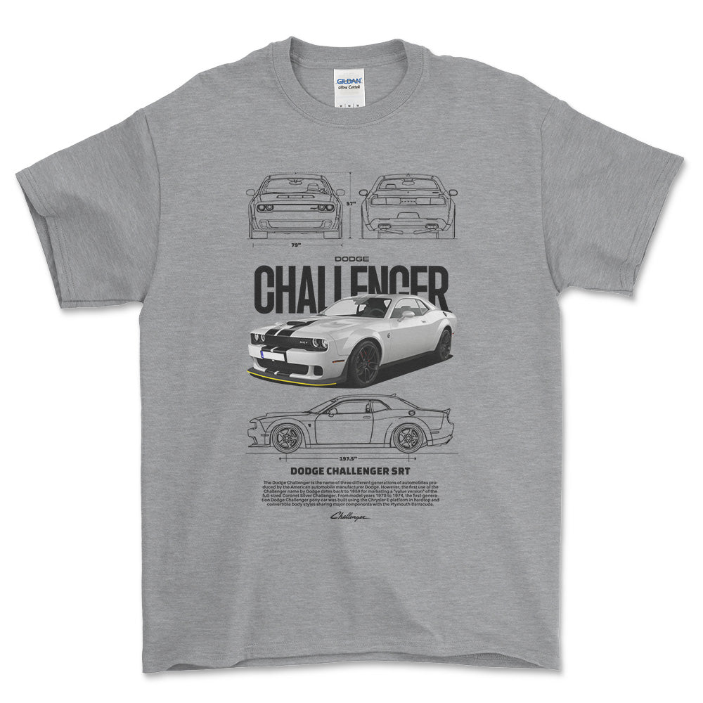 Dodge Challenger - Unisex T-Shirt , Bomuld-Beklædning-Dodge-Grå Sport-S-Forside-Garage Culture Shop- garage - man cave - merchandise