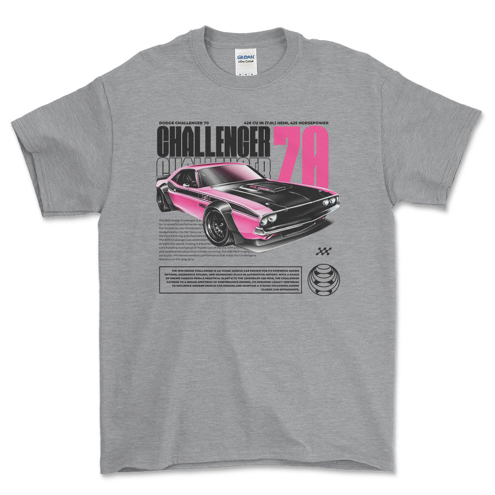 Dodge Challenger - Unisex T-Shirt , Bomuld-Beklædning-Dodge-Grå Sport-S-Forside-Garage Culture Shop- garage - man cave - merchandise