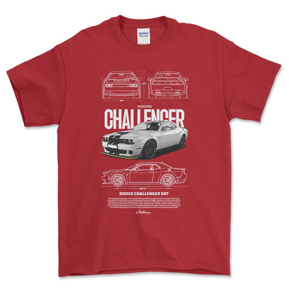 Dodge Challenger - Unisex T-Shirt , Bomuld-Beklædning-Dodge-Rød-S-Forside-Garage Culture Shop- garage - man cave - merchandise