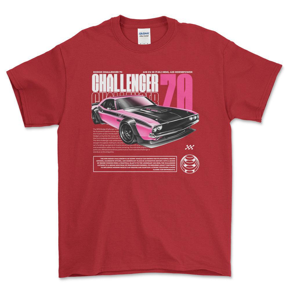 Dodge Challenger - Unisex T-Shirt , Bomuld-Beklædning-Dodge-Rød-S-Forside-Garage Culture Shop- garage - man cave - merchandise