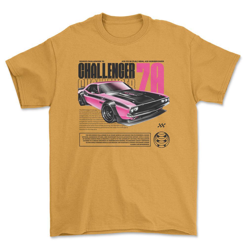 Dodge Challenger - Unisex T-Shirt , Bomuld-Beklædning-Dodge-Guld-S-Forside-Garage Culture Shop- garage - man cave - merchandise