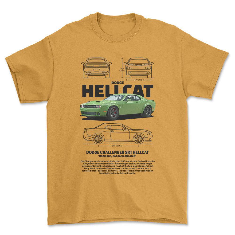 Dodge Charger SRT Hellcat - Unisex T-Shirt , Bomuld-Beklædning-Dodge-Guld-S-Forside-Garage Culture Shop- garage - man cave - merchandise