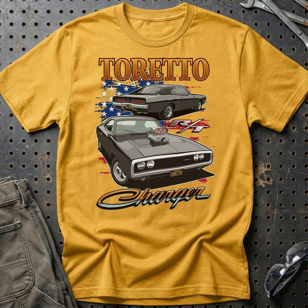 Dodge Charger Toretto Fast And Furios Cars - Unisex T-Shirt-Beklædning-Dodge-Guld-S-Garage Culture Shop- garage - man cave - merchandise