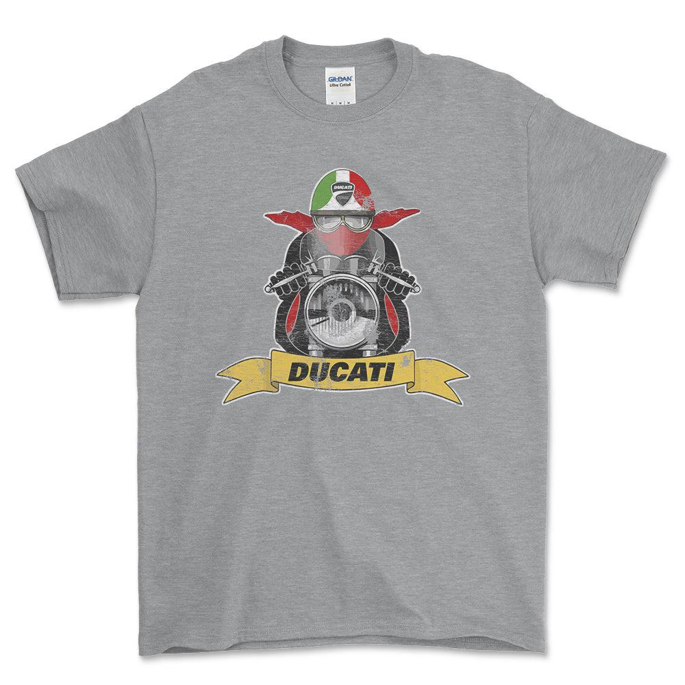 Ducati Biker Vintage Style Unisex T-Shirt , Bomuld-Beklædning-Ducati-Grå Sport-S-Forside-Garage Culture Shop- garage - man cave - merchandise