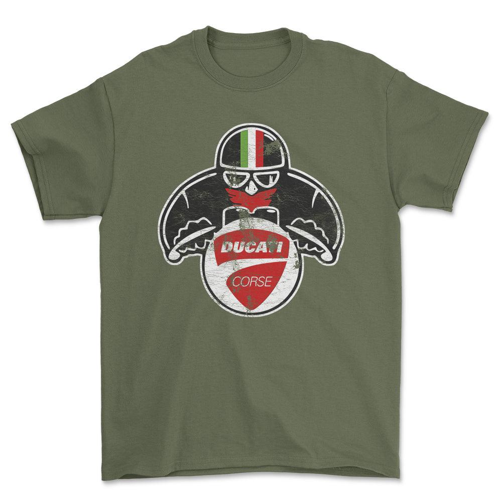 Ducati Biker Vintage Style Unisex T-Shirt , Bomuld-Beklædning-Ducati-Grøn Militær-S-Forside-Garage Culture Shop- garage - man cave - merchandise