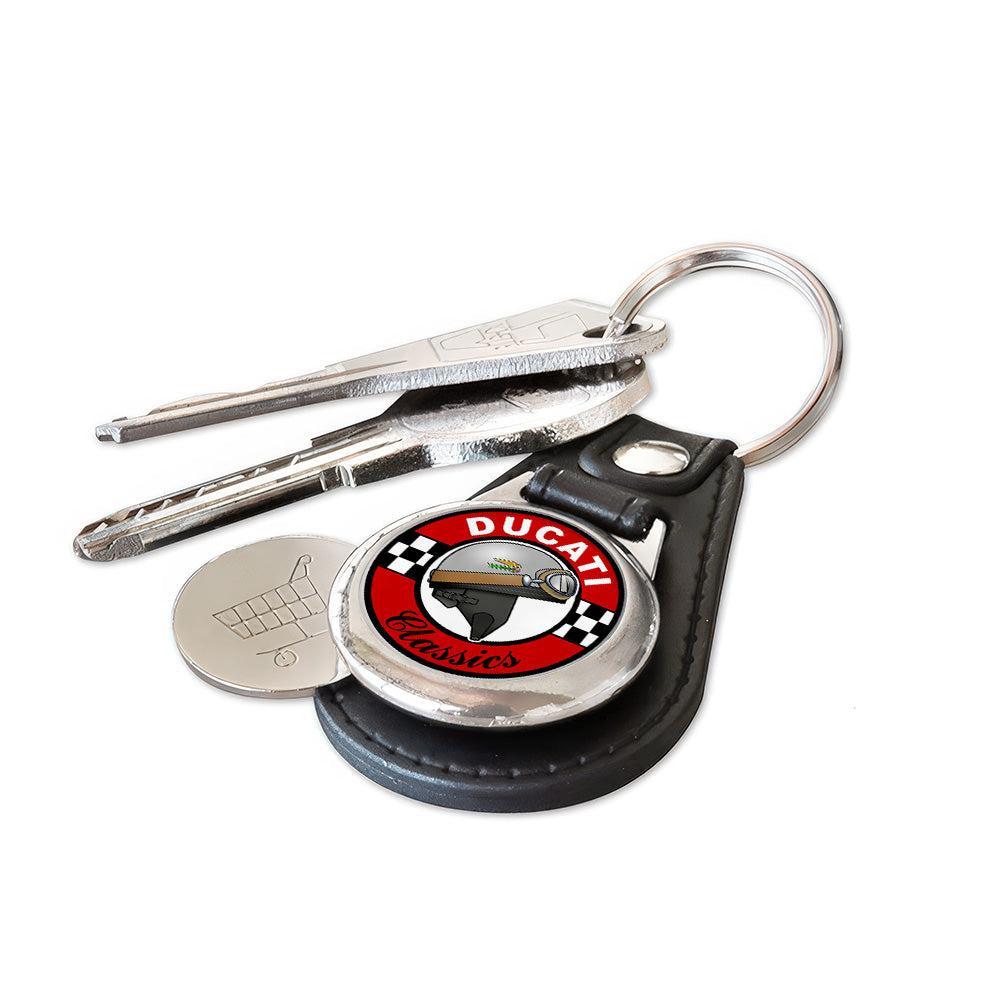 Ducati Classics - Nøglering med Indkøbsvognsmønt – Metal & Kunstlæder-Nøglering-Ducati-Garage Culture Shop- garage - man cave - merchandise