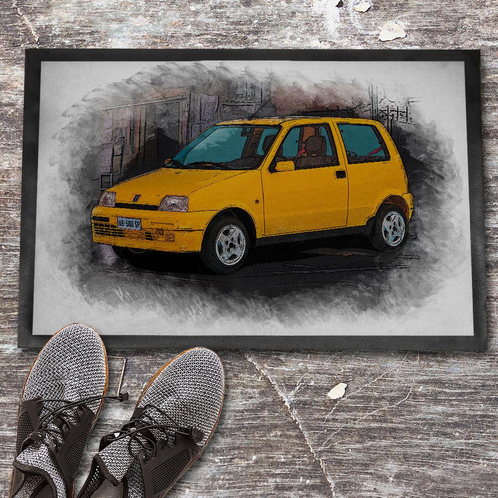 FIAT CINQUECENTO SPORTING 1994 Skilte, Musemåtte, Dørmåtte , Plakat-Skilte-Fiat-Garage Culture Shop- garage - man cave - merchandise