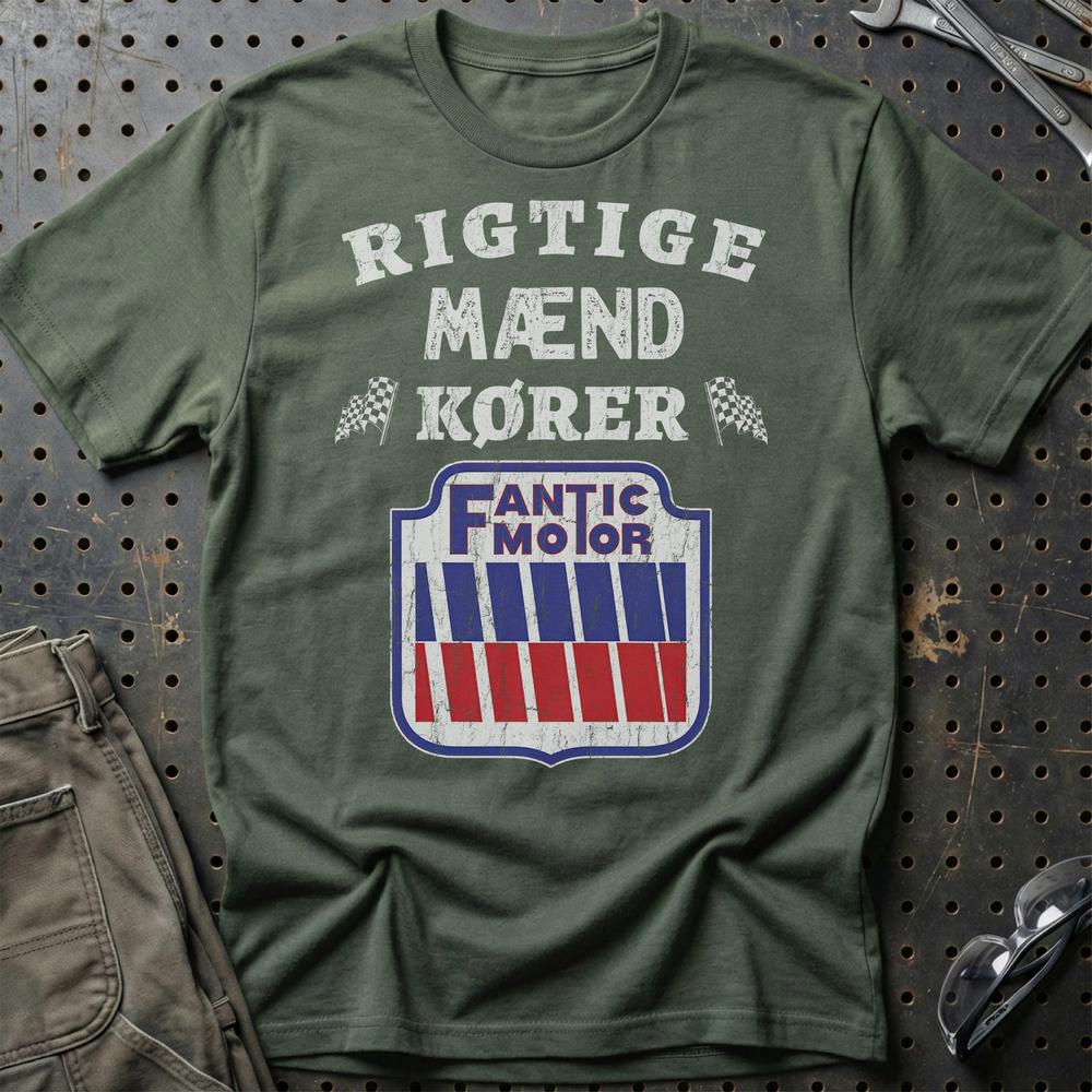 Fantic Motor Rigtige Mænd Kører - Unisex T-Shirt , Bomuld-Beklædning-Fantic-Grøn Militær-S-Garage Culture Shop- garage - man cave - merchandise