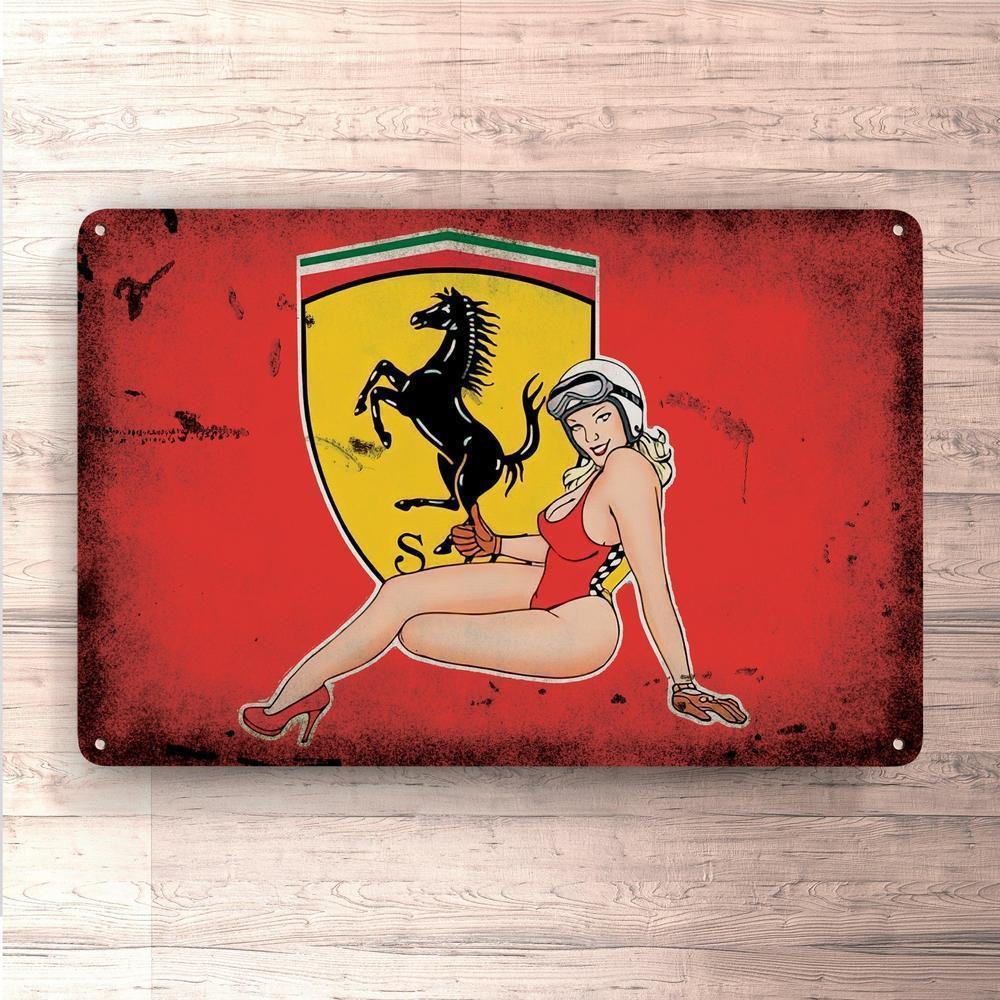 Ferrari Pin-Up Vintage Skilte, Musemåtte, Dørmåtte-Skilte-Ferrari-Garage Culture Shop- garage - man cave - merchandise