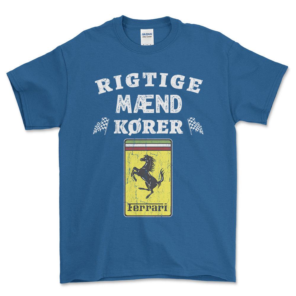 Ferrari Rigtige Mænd Kører - Unisex T-Shirt , Bomuld-Beklædning-Ferrari-Blå Royal-S-Forside-Garage Culture Shop- garage - man cave - merchandise