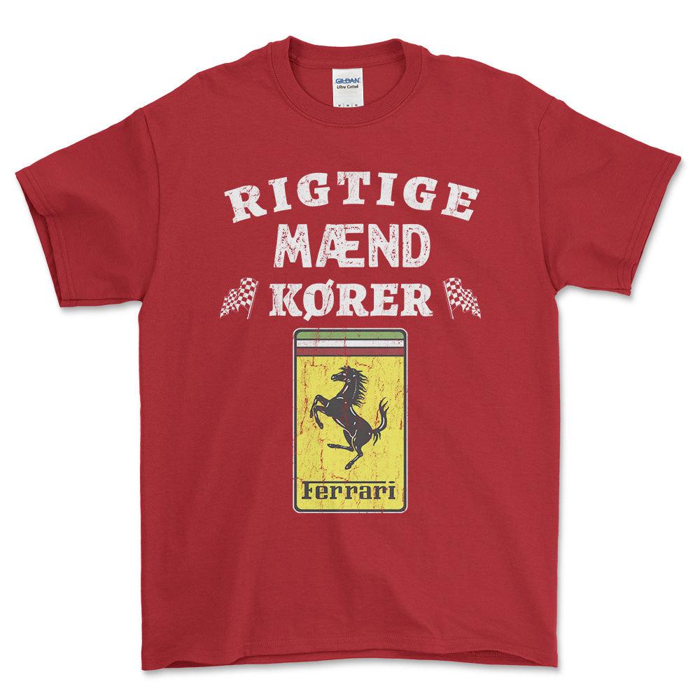 Ferrari Rigtige Mænd Kører - Unisex T-Shirt , Bomuld-Beklædning-Ferrari-Rød-S-Forside-Garage Culture Shop- garage - man cave - merchandise