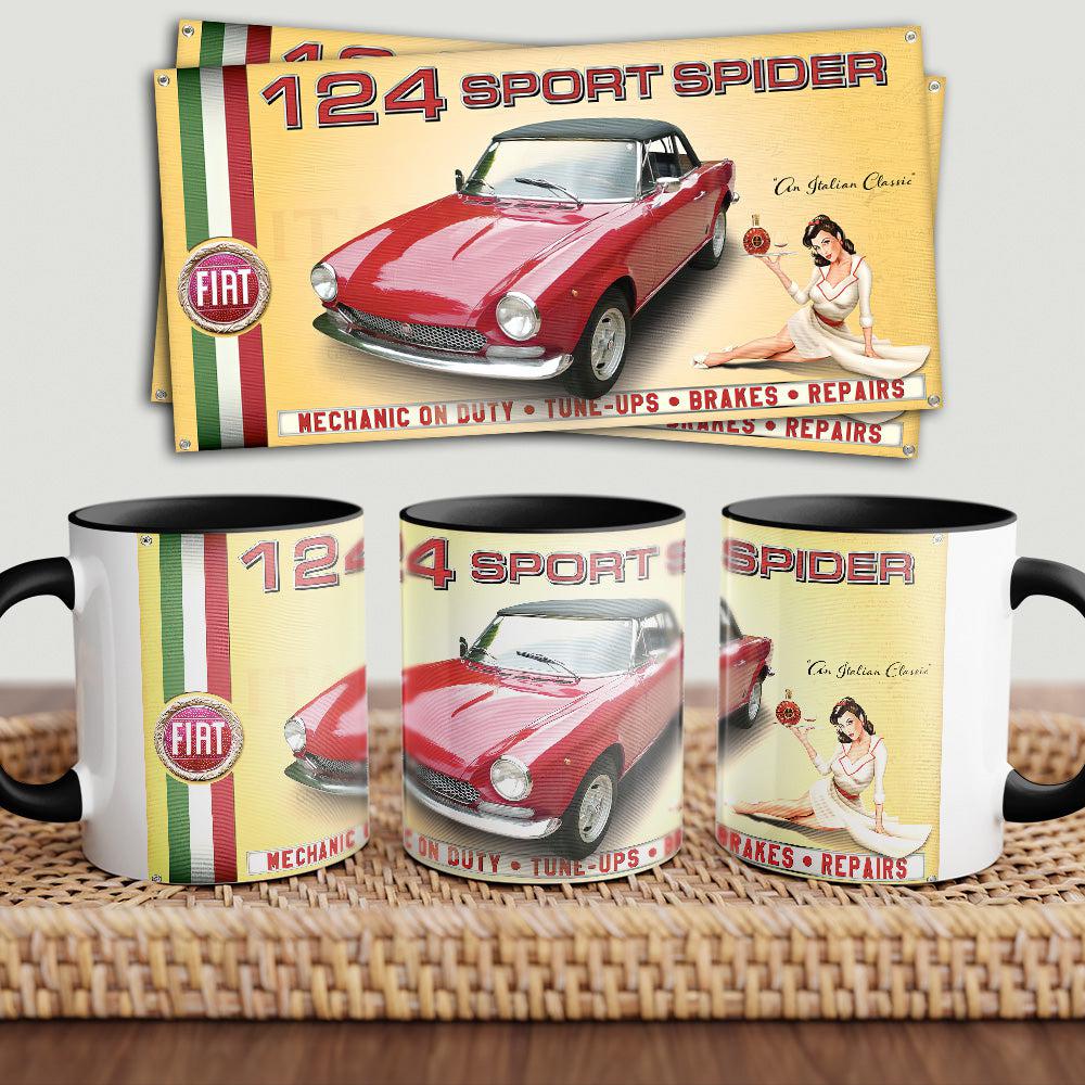 Fiat 124 "To Toner" Vintage Keramisk Krus-Krus-Fiat-Garage Culture Shop- garage - man cave - merchandise