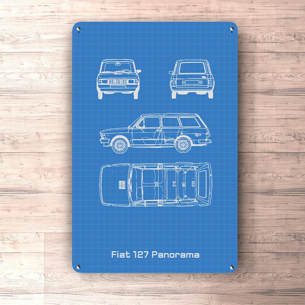 Fiat 127 Panorama Blueprint Skilte, Musemåtte, Dørmåtte-Blueprint-Fiat-Garage Culture Shop- garage - man cave - merchandise