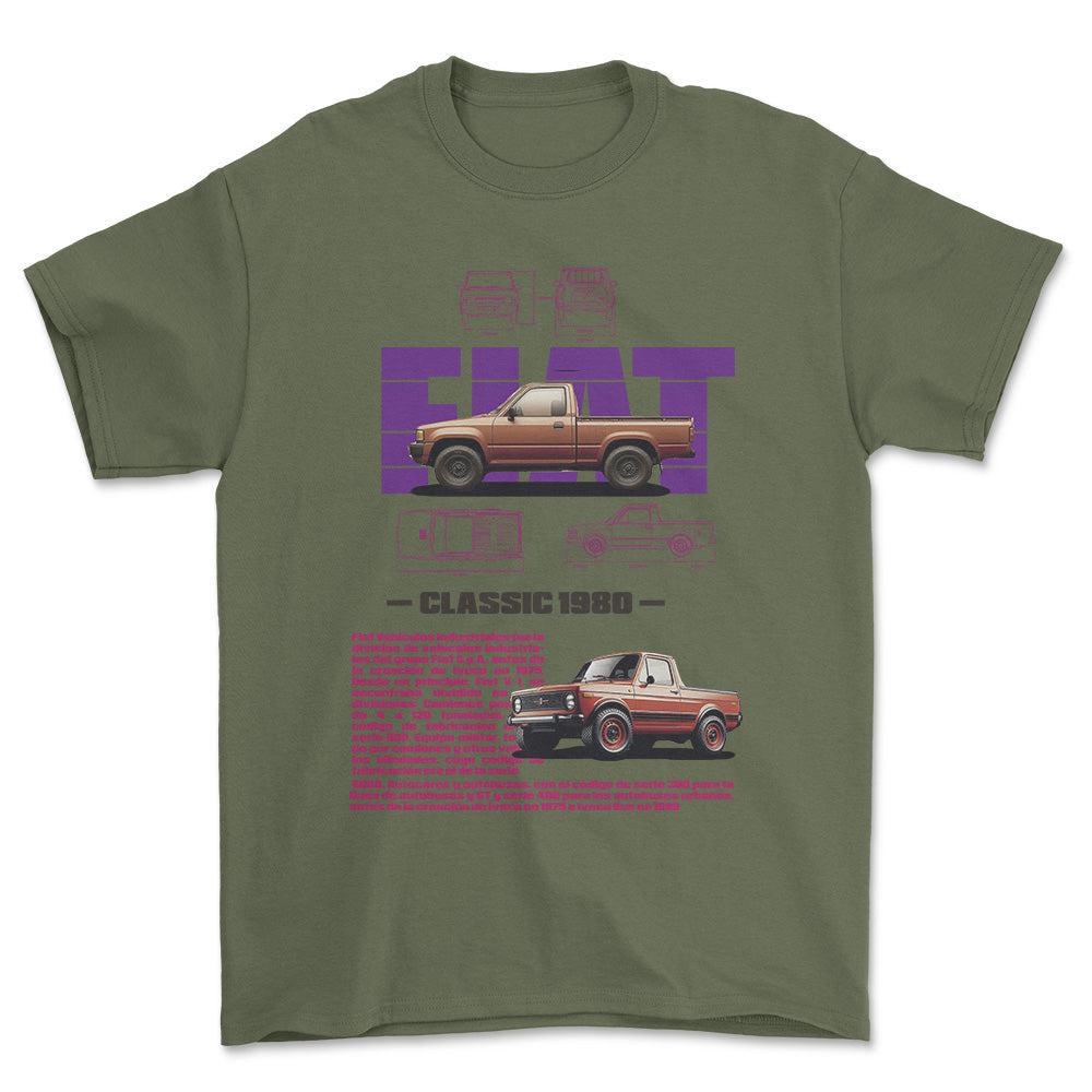Fiat 1980 - Unisex T-Shirt , Bomuld-Beklædning-Fiat-Grøn Militær-S-Forside-Garage Culture Shop- garage - man cave - merchandise