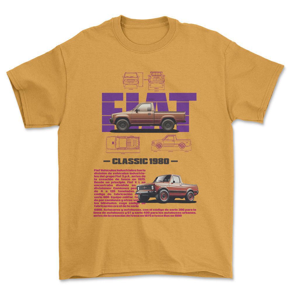 Fiat 1980 - Unisex T-Shirt , Bomuld-Beklædning-Fiat-Guld-S-Forside-Garage Culture Shop- garage - man cave - merchandise