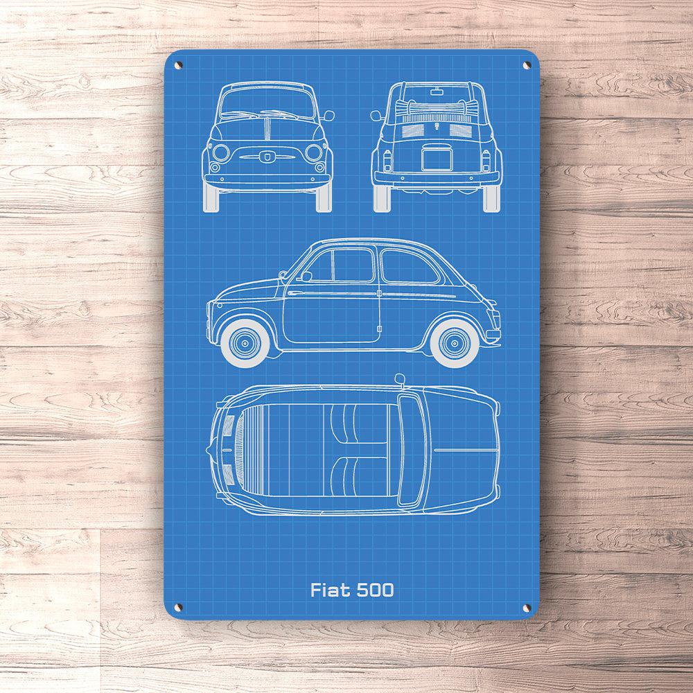 Fiat 500 Blueprint Skilte, Musemåtte, Dørmåtte-Blueprint-Fiat-Garage Culture Shop- garage - man cave - merchandise