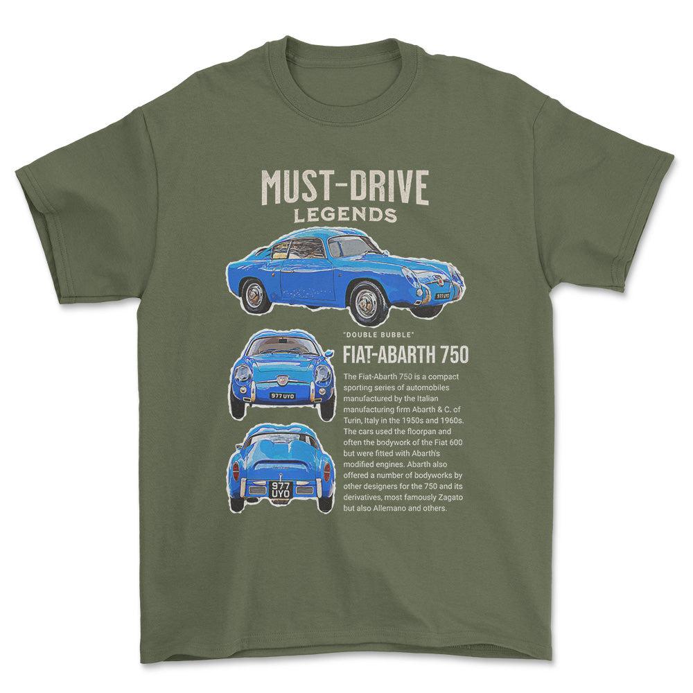 Fiat 750 - Unisex T-Shirt , Bomuld-Beklædning-Fiat-Grøn Militær-S-Forside-Garage Culture Shop- garage - man cave - merchandise