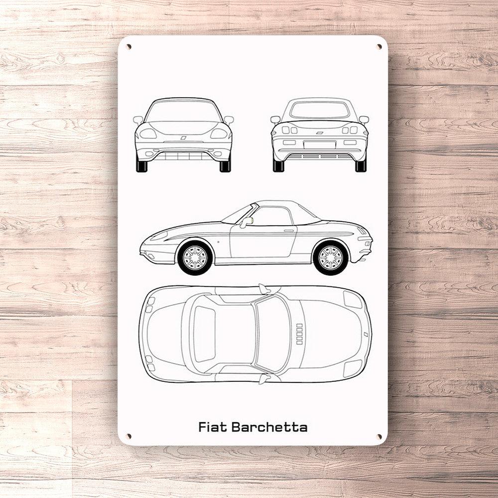 Fiat Barchetta Blueprint Skilte, Musemåtte, Dørmåtte , Plakat-Blueprint-Fiat-Garage Culture Shop- garage - man cave - merchandise