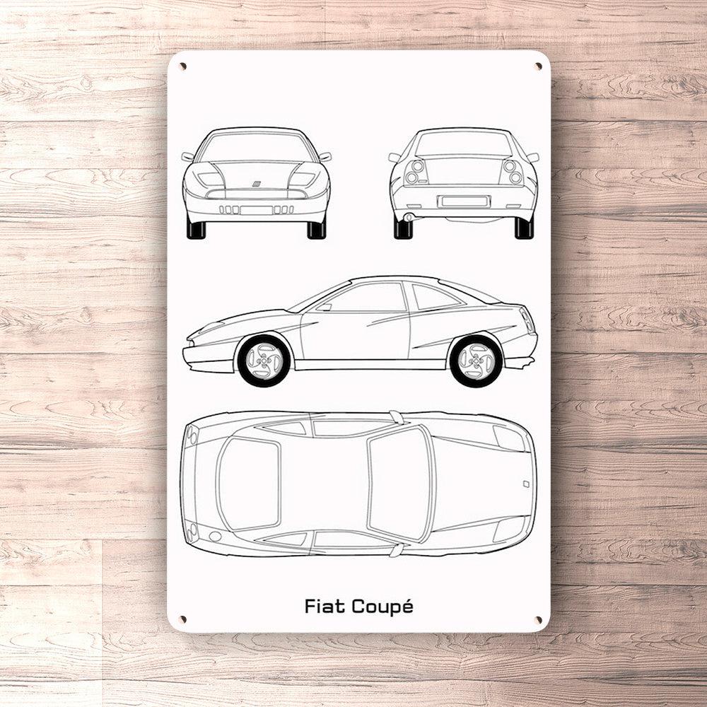 Fiat Coupé Blueprint Skilte, Musemåtte, Dørmåtte , Plakat-Blueprint-Fiat-Garage Culture Shop- garage - man cave - merchandise