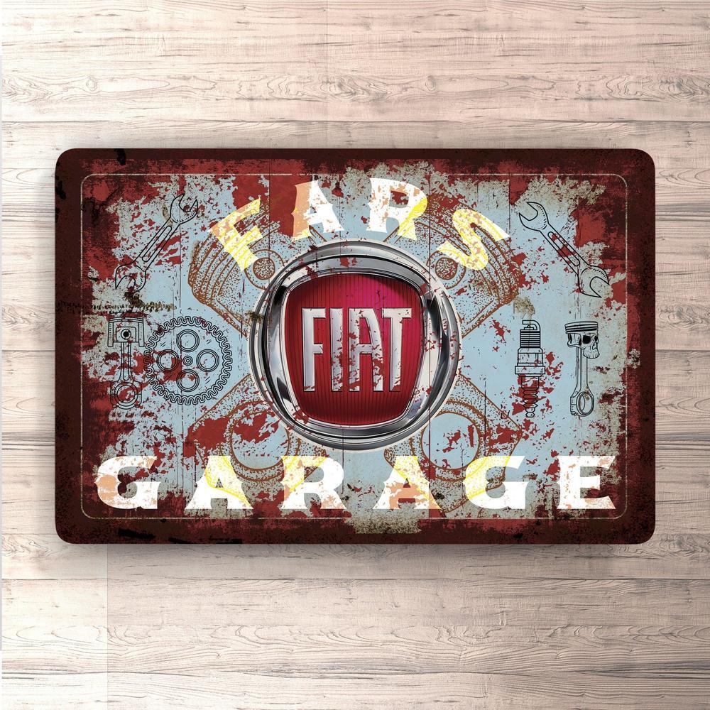Fiat Fars Garage Vintage Skilte, Musemåtte, Dørmåtte , Plakat-Skilte-Fiat-Garage Culture Shop- garage - man cave - merchandise