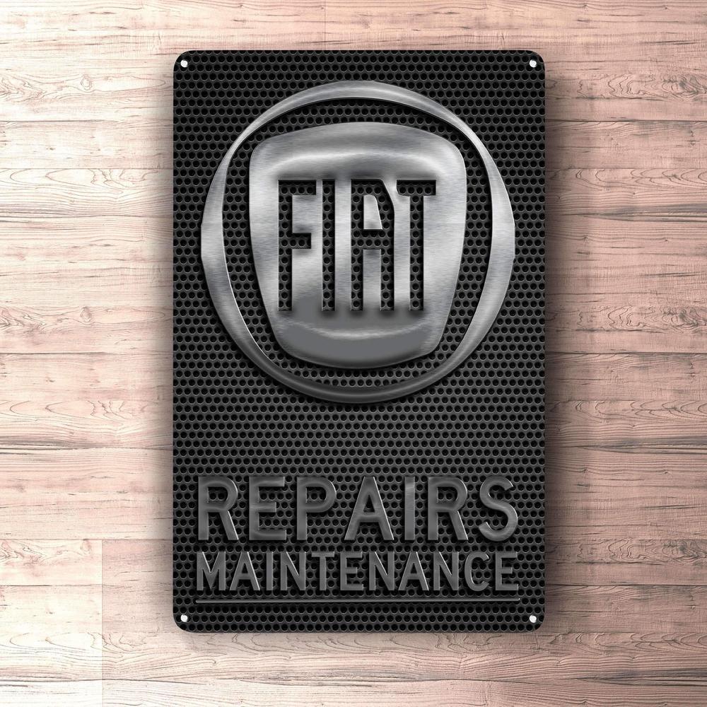 Fiat Repairs Maintenance Skilte, Musemåtte, Dørmåtte , Plakat-Skilte-Fiat-Garage Culture Shop- garage - man cave - merchandise
